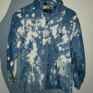 Size Small Unisex bleached 2HEARTZ Exclusive Long sleeve denim shirt.